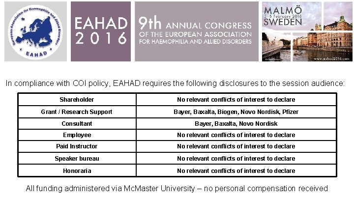 In compliance with COI policy, EAHAD requires the following disclosures to the session audience: