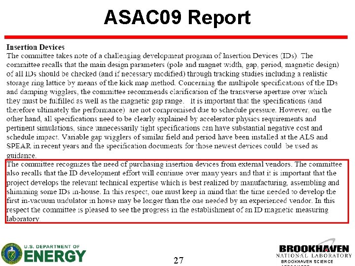 ASAC 09 Report 27 BROOKHAVEN SCIENCE 