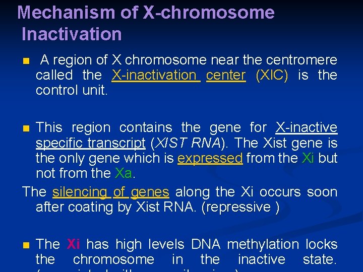 Mechanism of X-chromosome Inactivation n A region of X chromosome near the centromere called