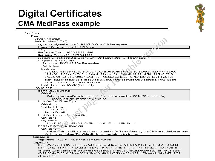 Digital Certificates CMA Medi. Pass example n o si e g a e e