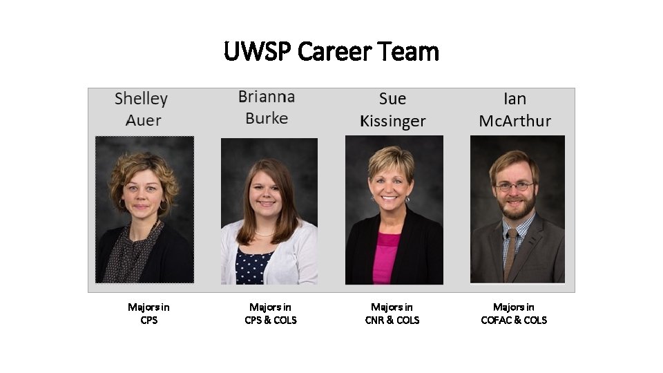 UWSP Career Team Majors in CPS & COLS Majors in CNR & COLS Majors