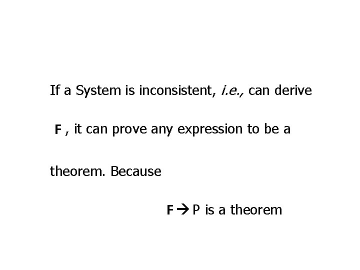 If a System is inconsistent, i. e. , can derive F , it can