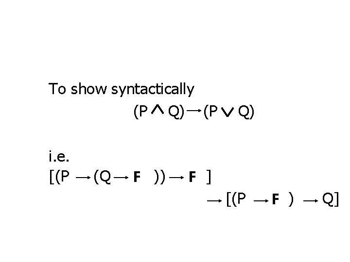 To show syntactically (P Q) (P i. e. [(P (Q F )) Q) F