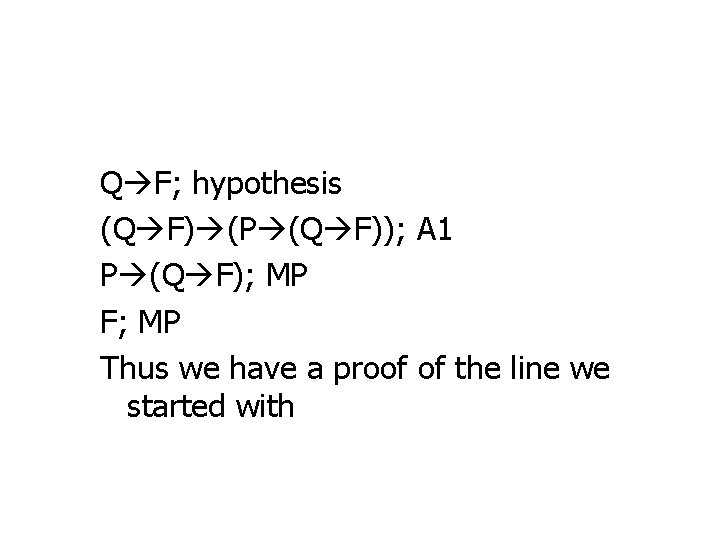 Q F; hypothesis (Q F) (P (Q F)); A 1 P (Q F); MP