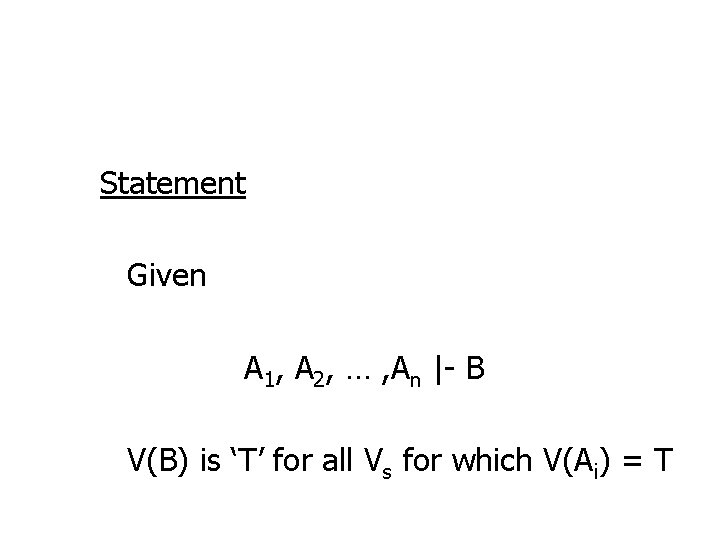 Statement Given A 1, A 2, … , An |- B V(B) is ‘T’