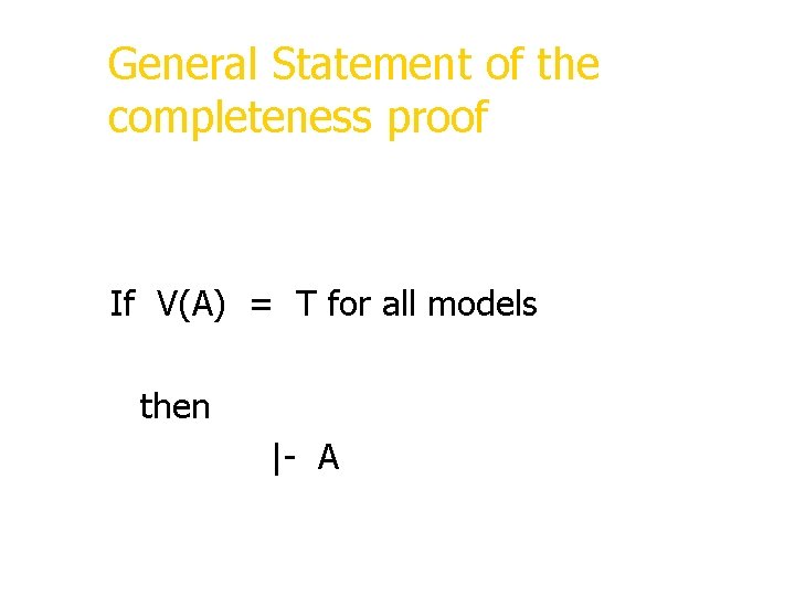 General Statement of the completeness proof If V(A) = T for all models then