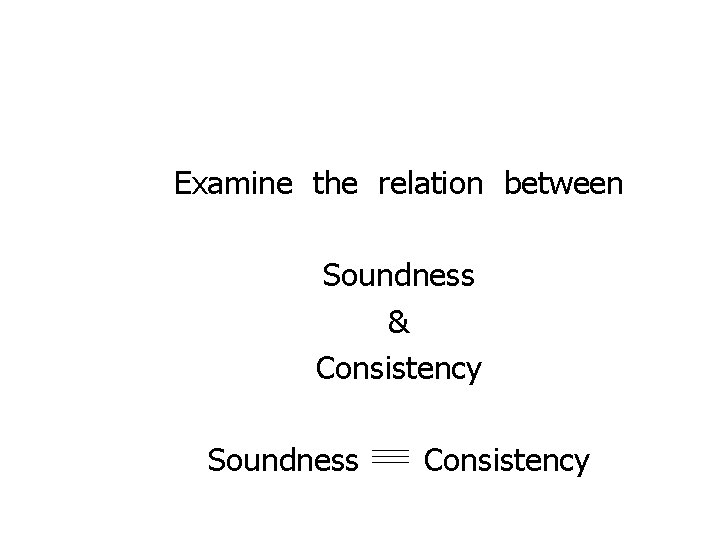 Examine the relation between Soundness & Consistency Soundness Consistency 