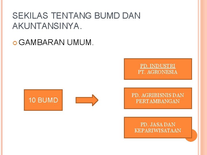 SEKILAS TENTANG BUMD DAN AKUNTANSINYA. GAMBARAN UMUM. PD. INDUSTRI PT. AGRONESIA 10 BUMD PD.