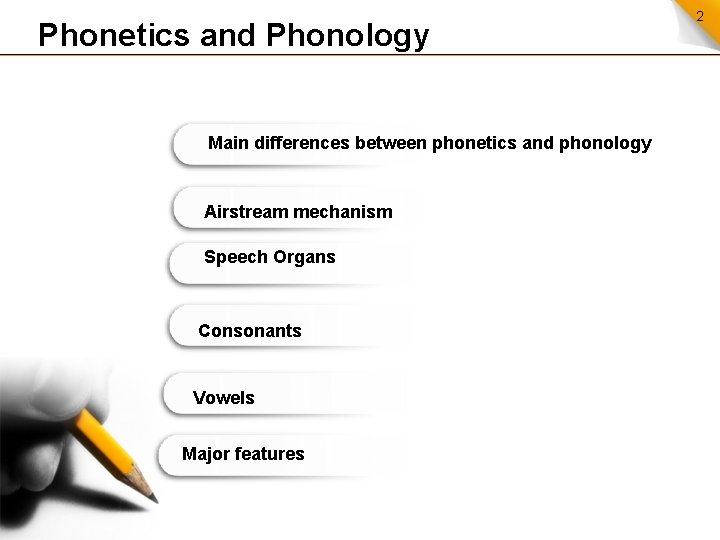 Phonetics and Phonology Main differences between phonetics and phonology Airstream mechanism Speech Organs Consonants