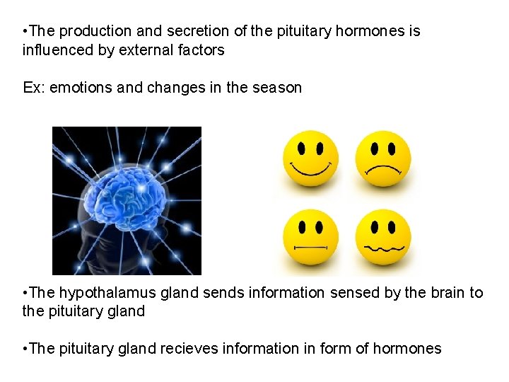  • The production and secretion of the pituitary hormones is influenced by external
