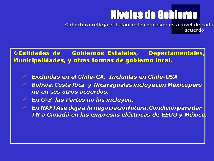 Niveles de Gobierno Cobertura refleja el balance de concesiones a nivel de cada acuerdo