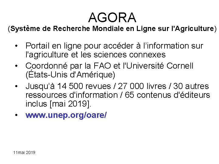 AGORA (Système de Recherche Mondiale en Ligne sur l'Agriculture) • Portail en ligne pour