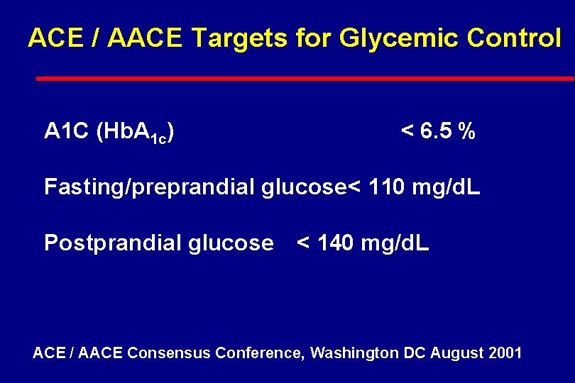 ACE / AACE Targets for Glycemic Control A 1 C (Hb. A 1 c)