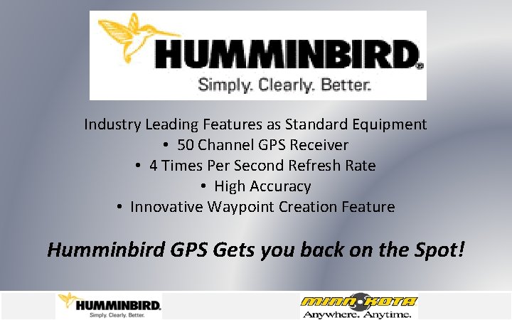 Industry Leading Features as Standard Equipment • 50 Channel GPS Receiver • 4 Times
