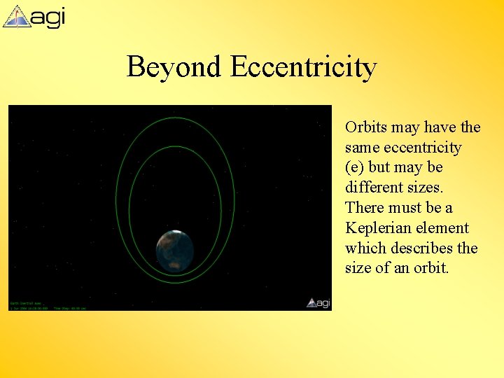 Beyond Eccentricity Orbits may have the same eccentricity (e) but may be different sizes.