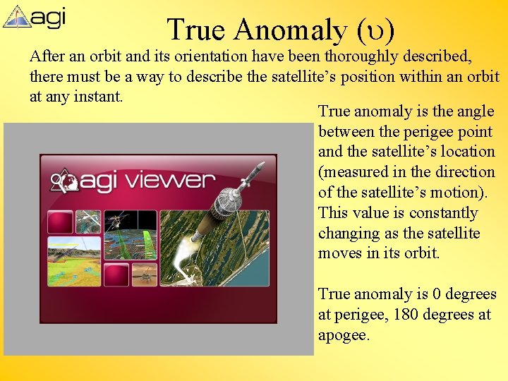 True Anomaly (u) After an orbit and its orientation have been thoroughly described, there