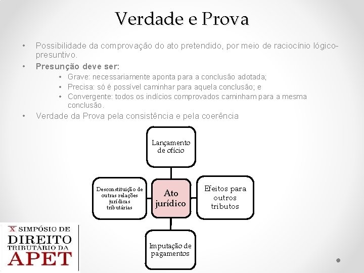 Verdade e Prova • • Possibilidade da comprovação do ato pretendido, por meio de