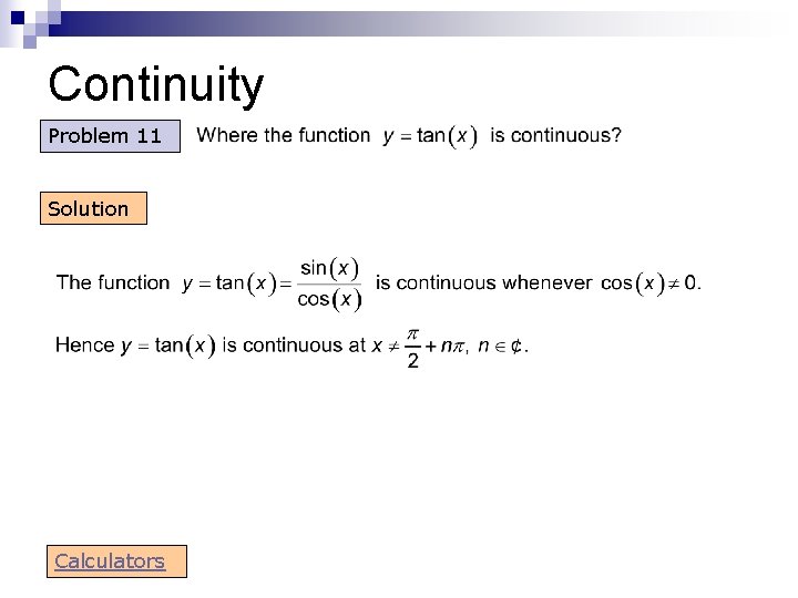 Continuity Problem 11 Solution Calculators 