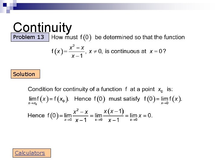 Continuity Problem 13 Solution Calculators 