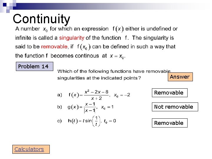 Continuity Problem 14 Answer Removable Not removable Removable Calculators 
