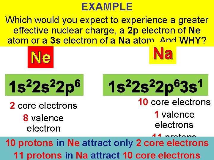 EXAMPLE Which would you expect to experience a greater effective nuclear charge, a 2