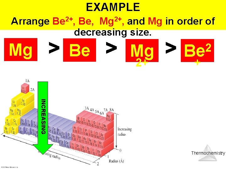 EXAMPLE Arrange Be 2+, Be, Mg 2+, and Mg in order of decreasing size.