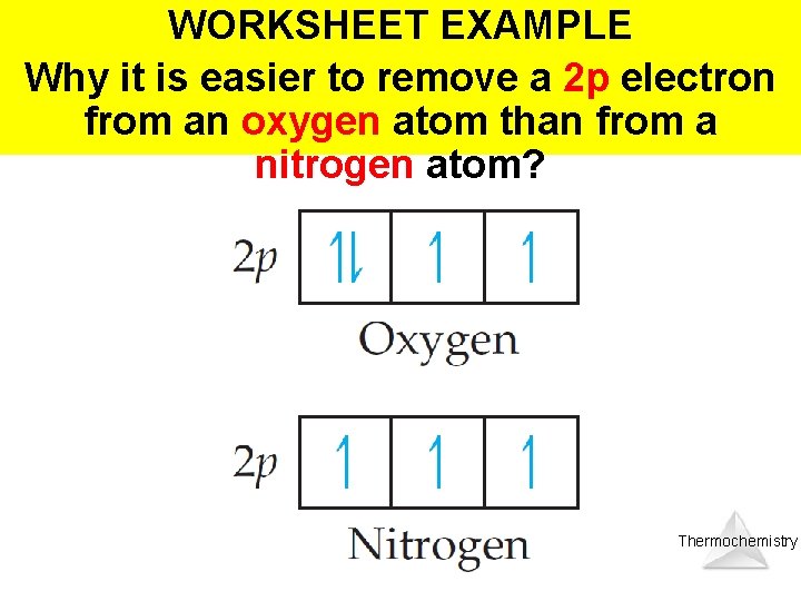 WORKSHEET EXAMPLE Why it is easier to remove a 2 p electron from an