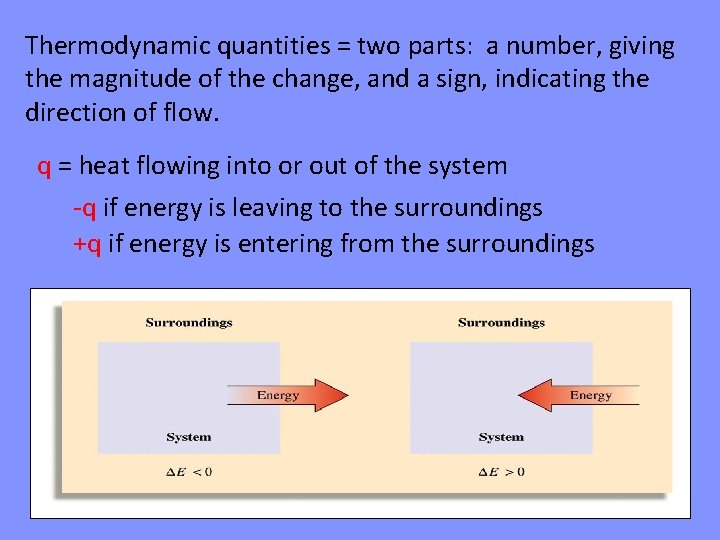 Thermodynamic quantities = two parts: a number, giving the magnitude of the change, and