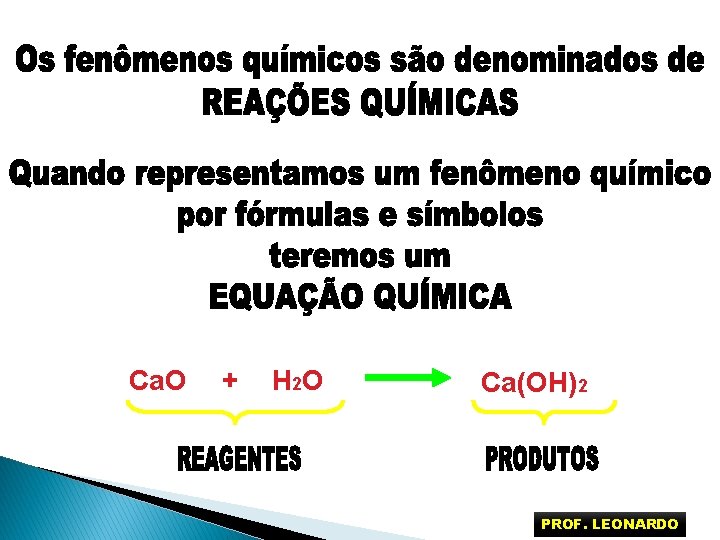 Ca. O + H 2 O Ca(OH)2 PROF. LEONARDO 