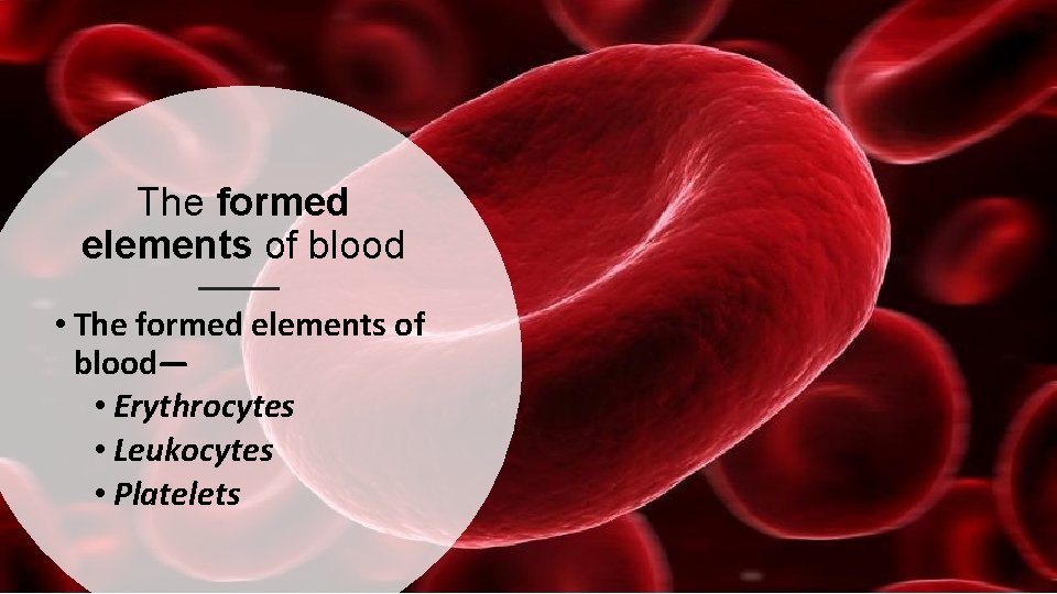 The formed elements of blood • The formed elements of blood— • Erythrocytes •