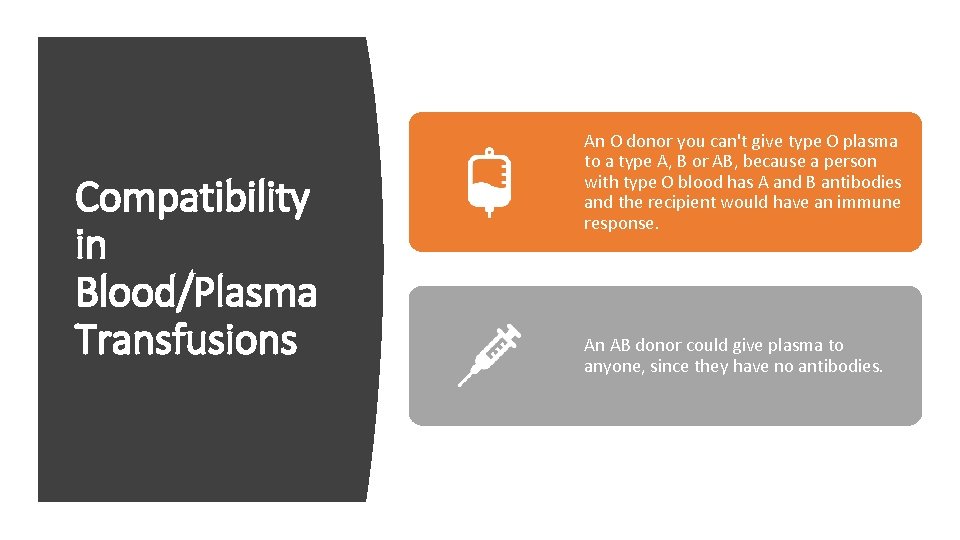 Compatibility in Blood/Plasma Transfusions An O donor you can't give type O plasma to