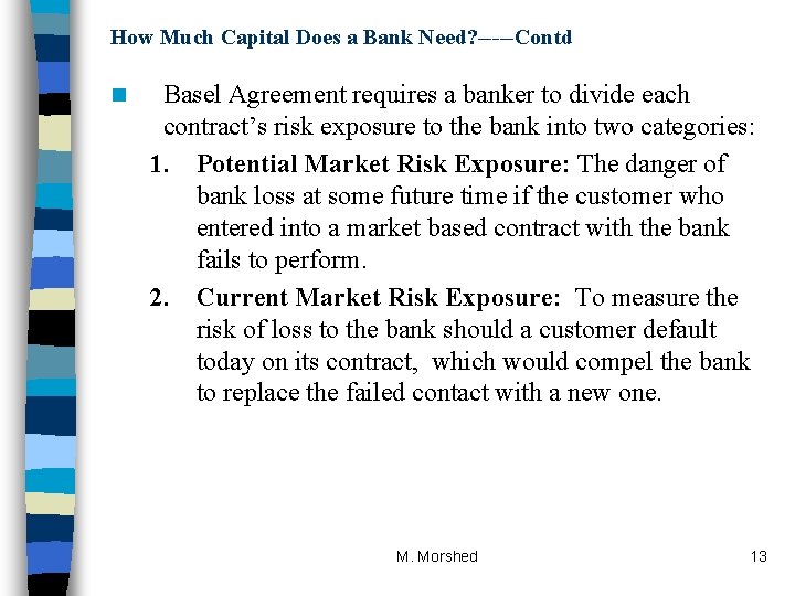 How Much Capital Does a Bank Need? -----Contd n Basel Agreement requires a banker