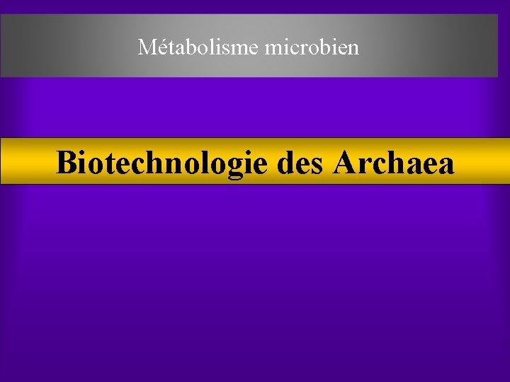 Métabolisme microbien Biotechnologie des Archaea 