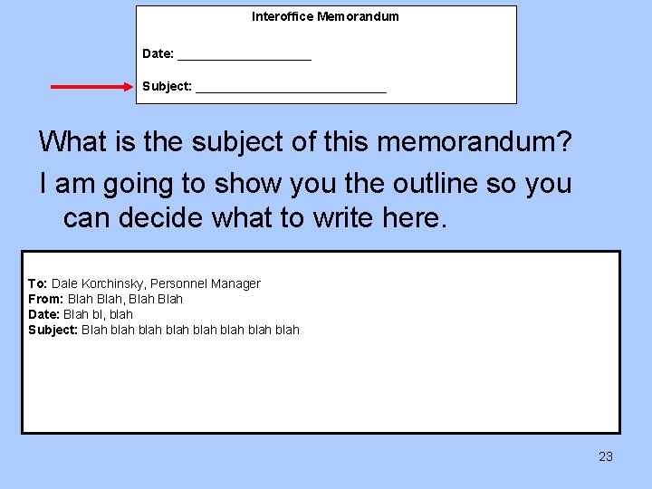 Interoffice Memorandum Date: __________ Subject: ______________ What is the subject of this memorandum? I