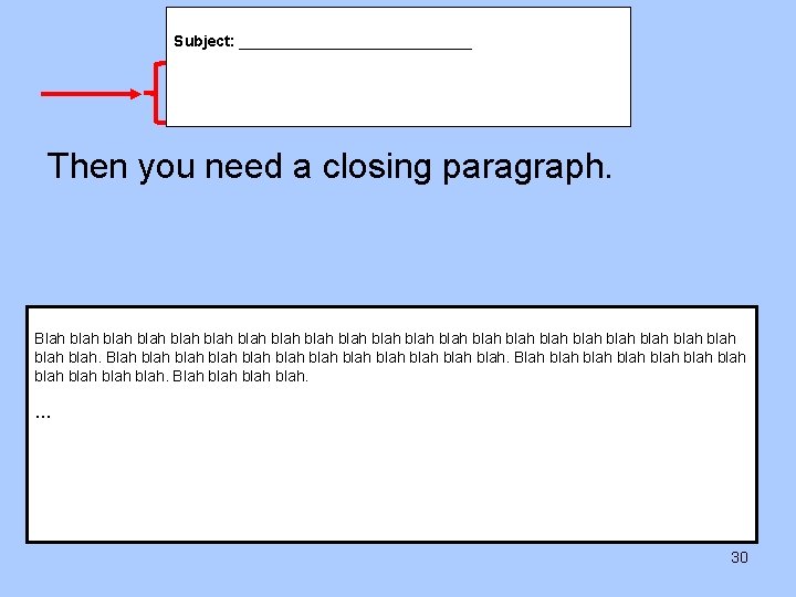  Subject: ______________ Then you need a closing paragraph. Blah blah blah blah blah