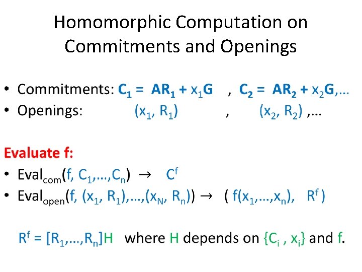 Homomorphic Computation on Commitments and Openings • 