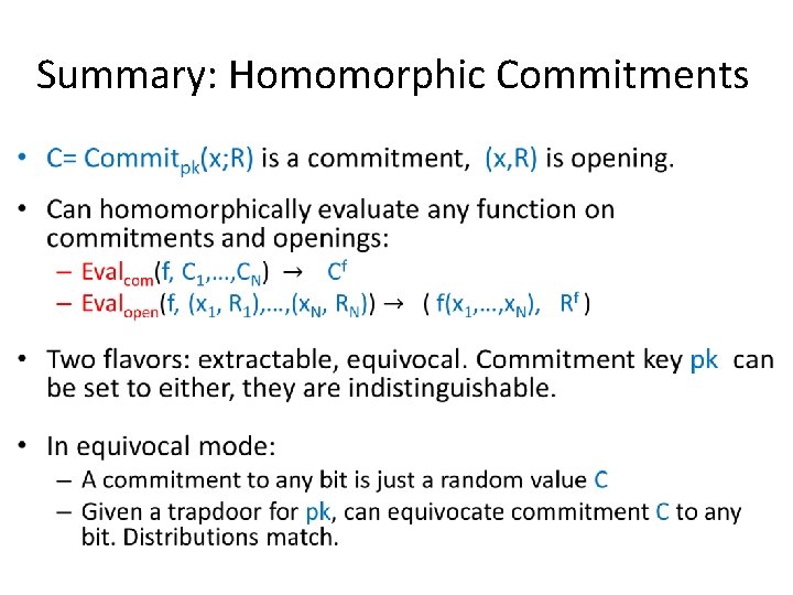 Summary: Homomorphic Commitments • 