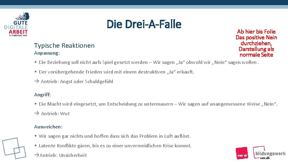 Die Drei-A-Falle Typische Reaktionen Anpassung: Ab hier bis Folie Das positive Nein durchziehen, Darstellung