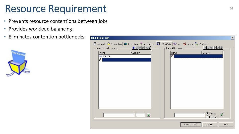 Resource Requirement • Prevents resource contentions between jobs • Provides workload balancing • Eliminates