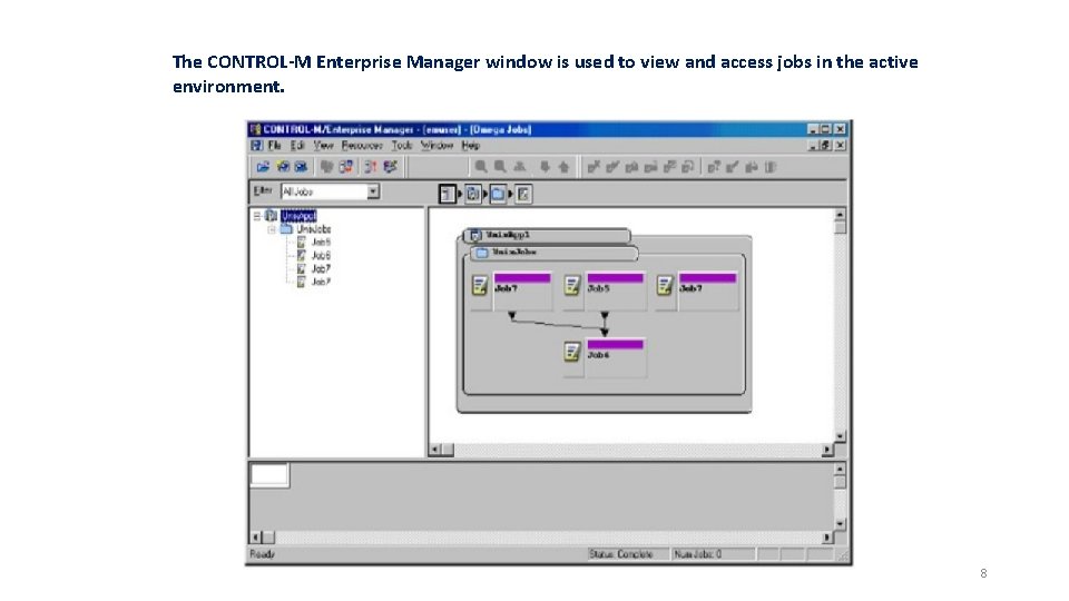 The CONTROL-M Enterprise Manager window is used to view and access jobs in the