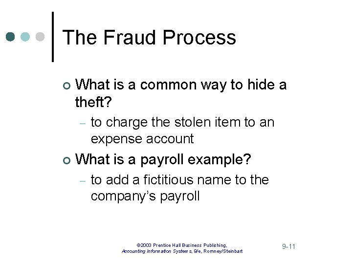 The Fraud Process ¢ What is a common way to hide a theft? –