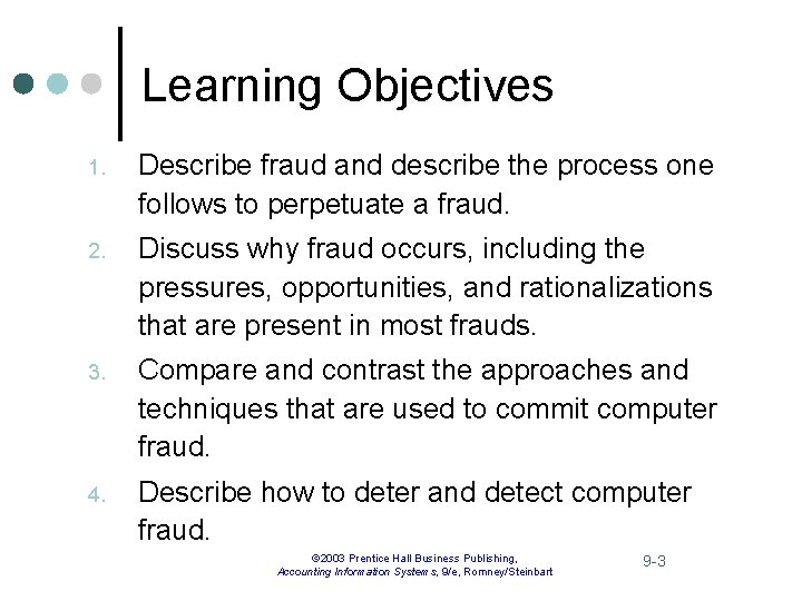 Learning Objectives 1. Describe fraud and describe the process one follows to perpetuate a