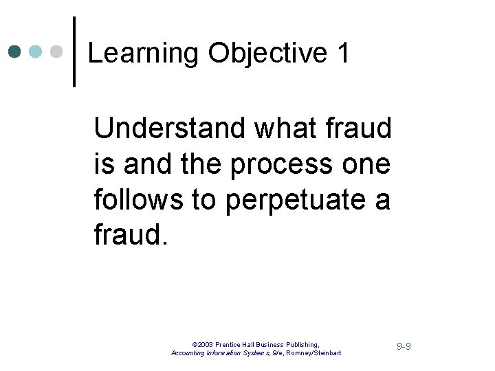 Learning Objective 1 Understand what fraud is and the process one follows to perpetuate
