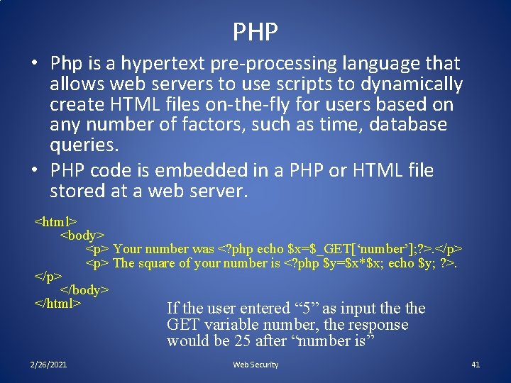 PHP • Php is a hypertext pre-processing language that allows web servers to use