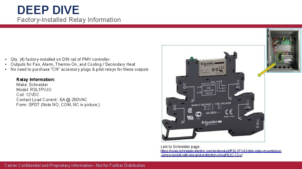 DEEP DIVE Factory-Installed Relay Information • Qty. (4) factory-installed on DIN rail of PMV