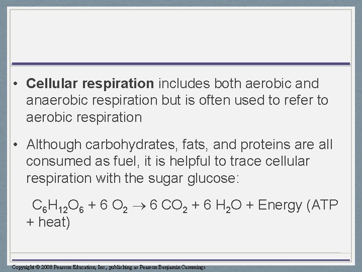  • Cellular respiration includes both aerobic and anaerobic respiration but is often used