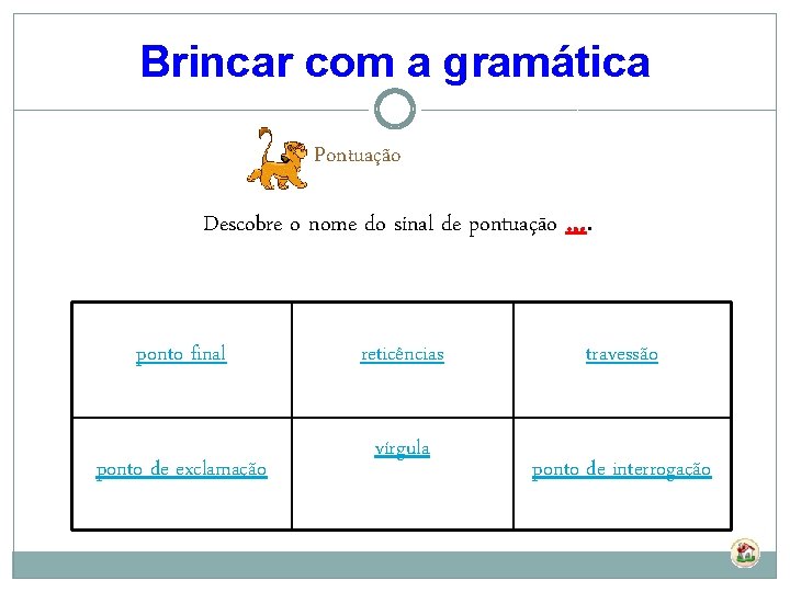 Brincar com a gramática Pontuação Descobre o nome do sinal de pontuação …. ponto