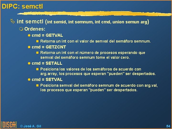 DIPC: semctl Ä int semctl (int semid, int semnum, int cmd, union semun arg)