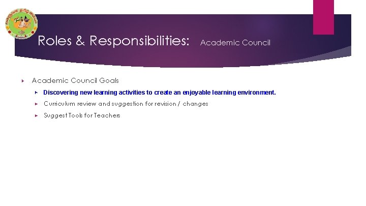 Roles & Responsibilities: ▶ Academic Council Goals ▶ Discovering new learning activities to create