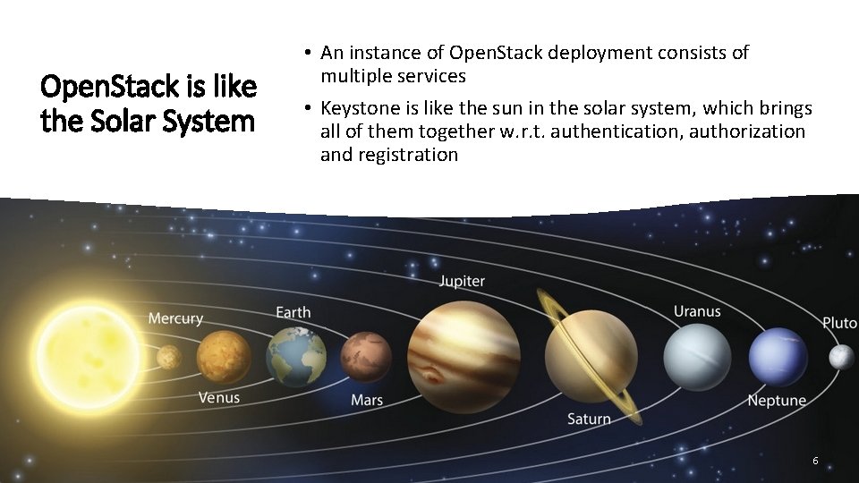 Open. Stack is like the Solar System • An instance of Open. Stack deployment